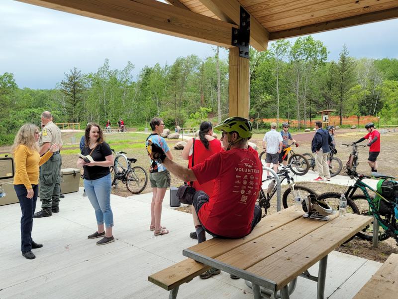 Cyclists gather at the bike trail opening