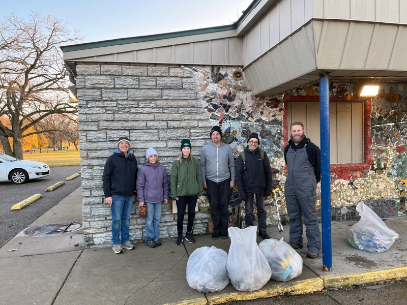 group in park with the litter they've cleaned up